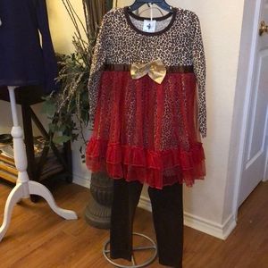 Girls Set Brown/Red Leopard set with Pants